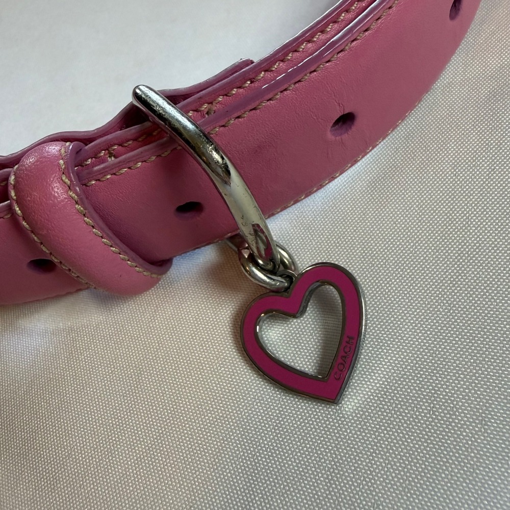 Coach Pink Leather Heart Studded Dog Collar XL 8848 Silver Tone Hardware - Picture 2 of 8